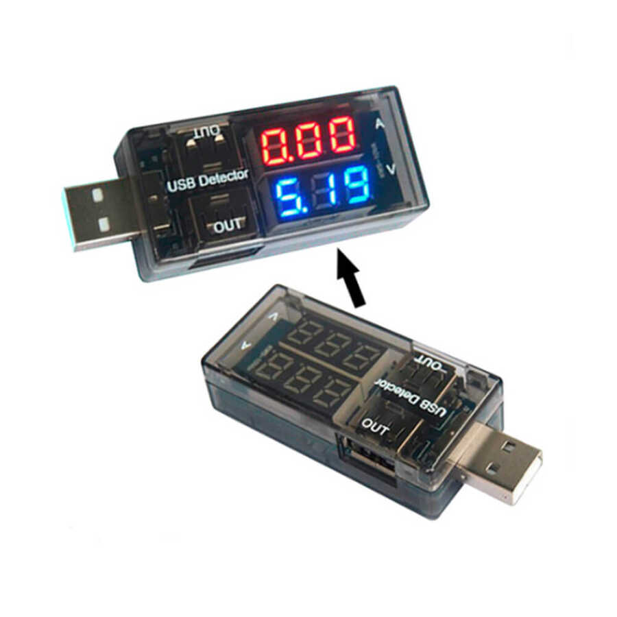 USB Voltmetre - USB Ampermetre - USB Voltaj ve Akım Ölçer - Çift USB Çıkışlı