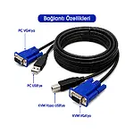 1.5m Usb Kvm Vga Kablosu Switch Bağlanti Kablosu - E/E