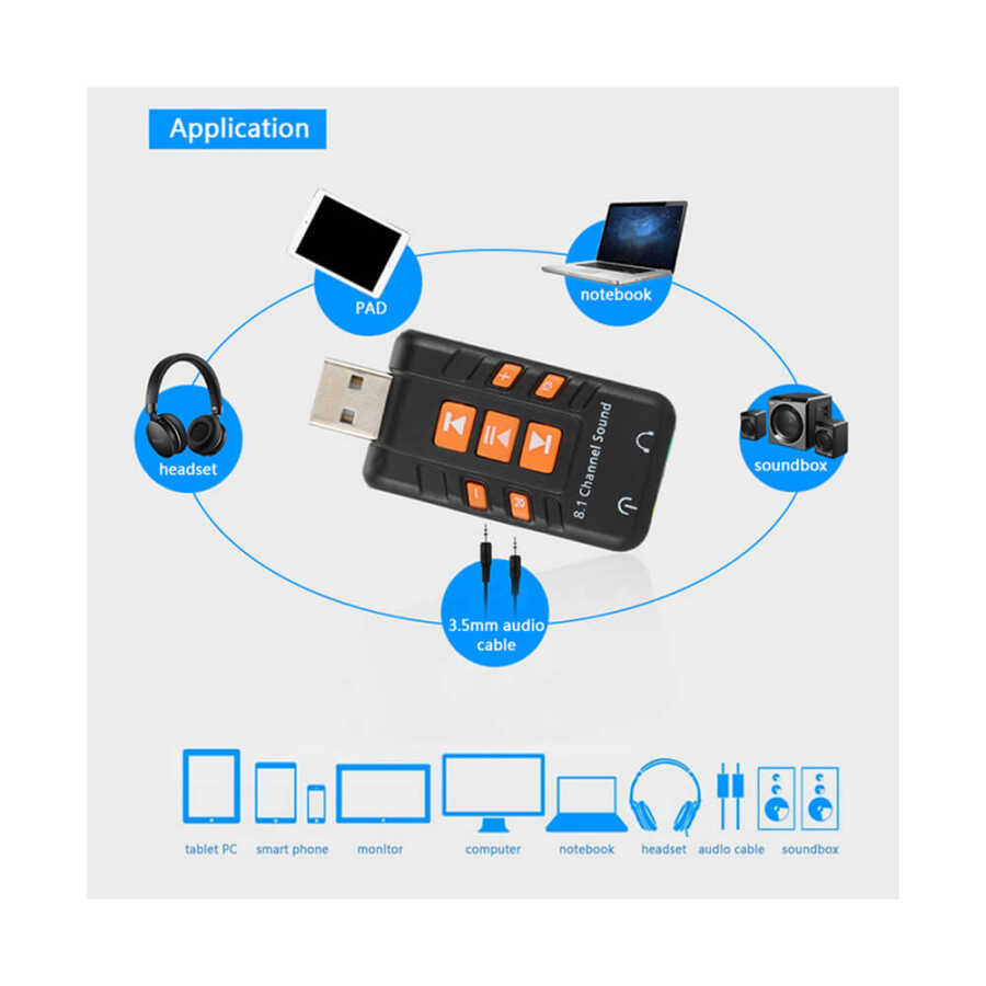 8.1 USB Ses Kartı Virtual Sound 3D - Usb Harici Ses Kartı Chipli Versiyon