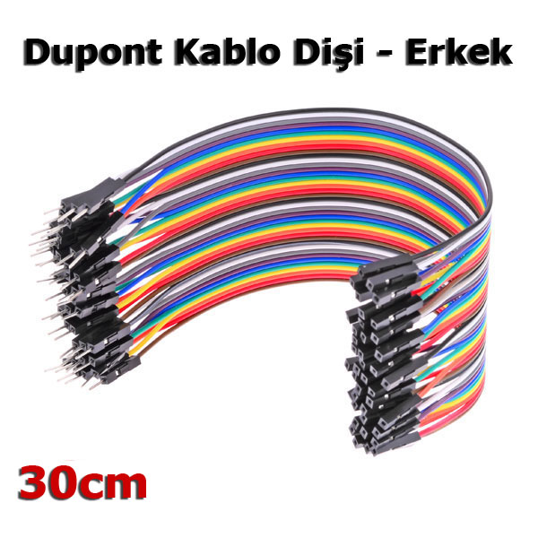 Jumper 40 Pin 30Cm Dişi - Erkek Dupont Kablo Breadboard Kablo