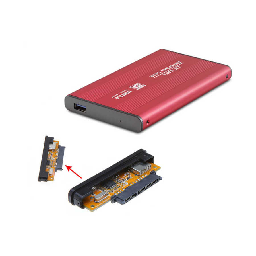 2.5 inç Usb 3.0 Sata Hdd Ssd Kutu Usb 3.0 Hardisk Kutusu Metal Gövde Harici Kutu - Kırmızı