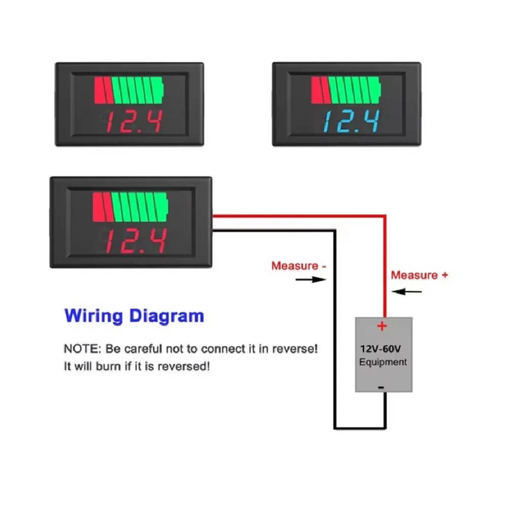 Akü Pil Kapasite Göstergesi Voltmetreli - Mavi Ekran - 12v / 24v / 36v / 48v / 60v Akü Pil Kapasite Göstergesi Voltmetreli - Mavi Ekran - 12v / 24v / 36v / 48v / 60v