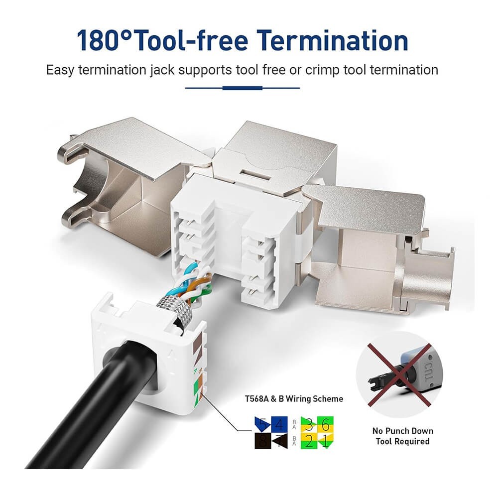 CAT6A Keystone Jack - Cat6A RJ45 Toolless Shielded STP Keystone Jack 180 Derece 10Gbps CAT6A Keystone Jack - Cat6A RJ45 Toolless Shielded STP Keystone Jack 180 Derece 10Gbps