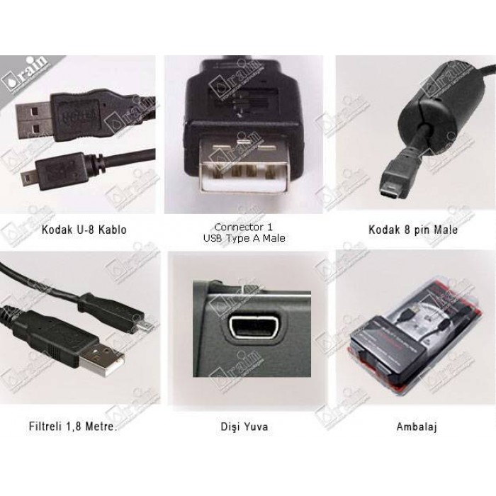 Kodak U-8 U8 Usb Kamera Kablosu - Easyshare Digital Kamera Kablo Kodak U-8 U8 Usb Kamera Kablosu - Easyshare Digital Kamera Kablo