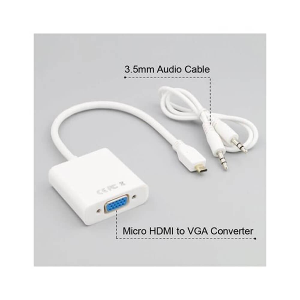 Micro Hdmi To Vga Kablo Çevirici Dönüştürücü Adaptör Ses Destekli - Beyaz Micro Hdmi To Vga Kablo Çevirici Dönüştürücü Adaptör Ses Destekli - Beyaz