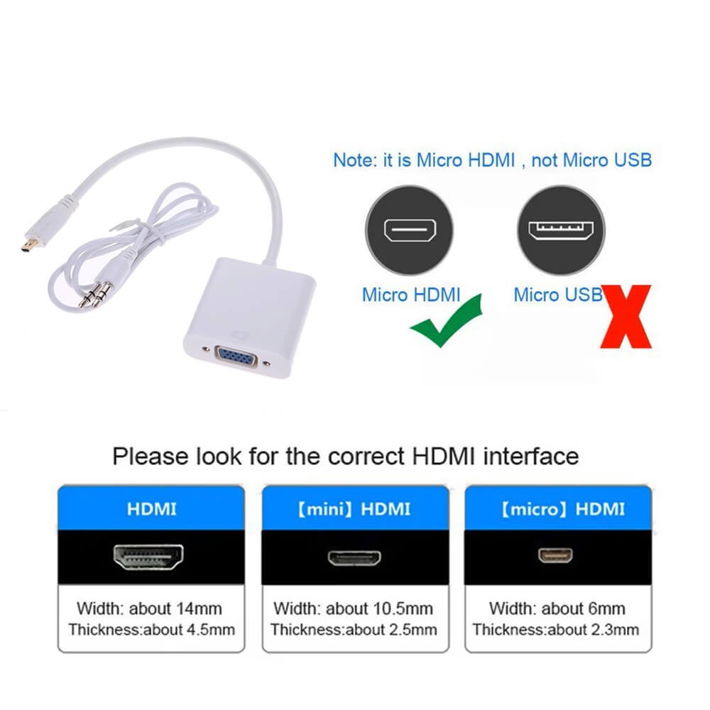 Micro Hdmi To Vga Kablo Çevirici Dönüştürücü Adaptör Ses Destekli - Beyaz Micro Hdmi To Vga Kablo Çevirici Dönüştürücü Adaptör Ses Destekli - Beyaz
