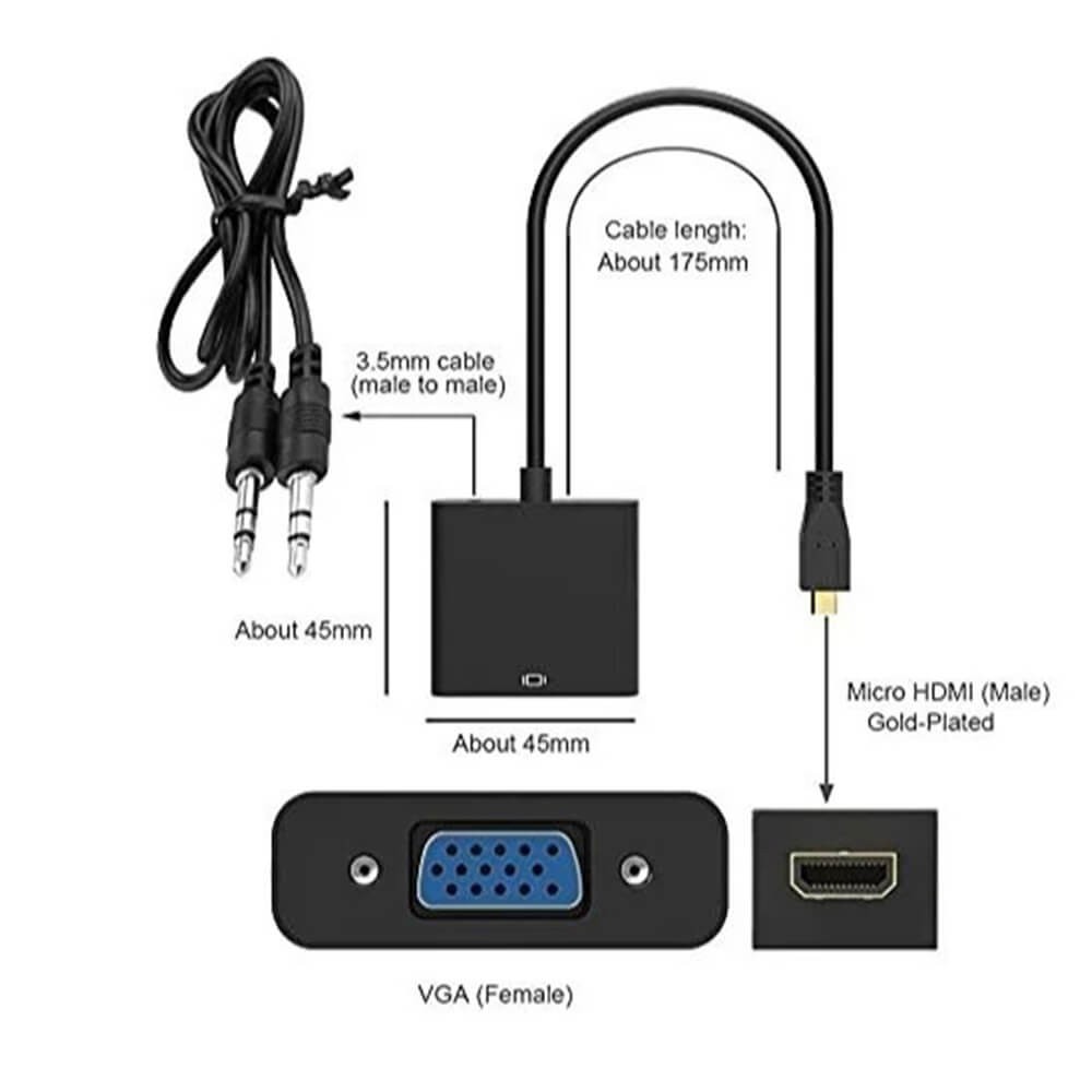 Micro Hdmi To Vga Kablo Çevirici Dönüştürücü Adaptör Ses Destekli Micro Hdmi To Vga Kablo Çevirici Dönüştürücü Adaptör Ses Destekli